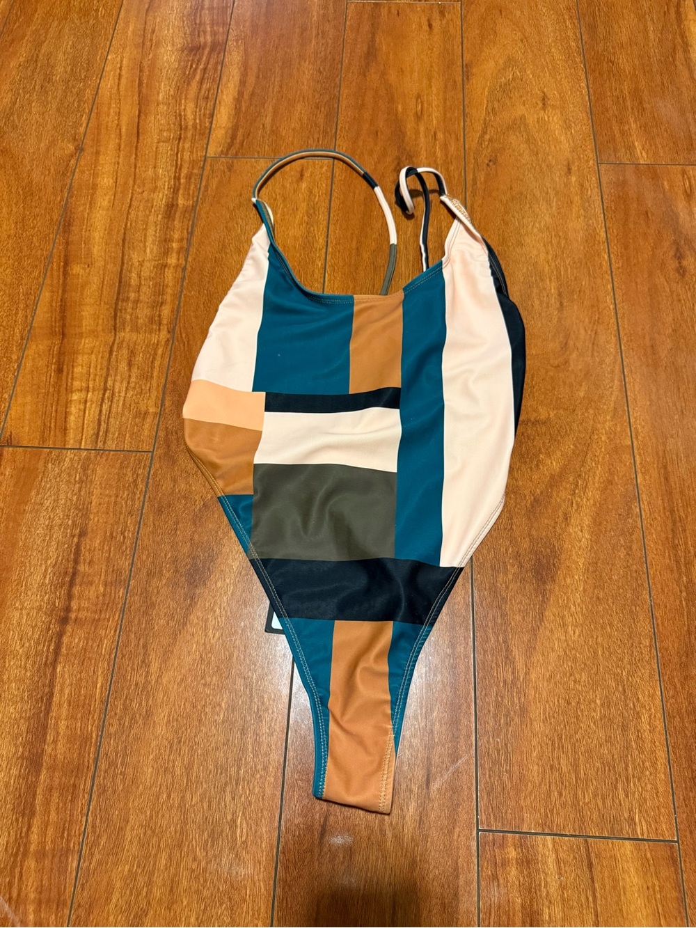 Forplay Colorblock One-Piece Swimsuit in Teal, Tan & Cream